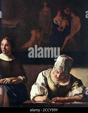 Johannes Vermeer - Lady Writing a Letter with Her Maid (detail) Stock Photo