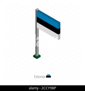 Estonia Flag on Flagpole in Isometric dimension. Isometric blue background. Vector illustration. Stock Vector