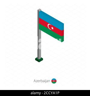 Azerbaijan Flag on Flagpole in Isometric dimension. Isometric blue background. Vector illustration. Stock Vector