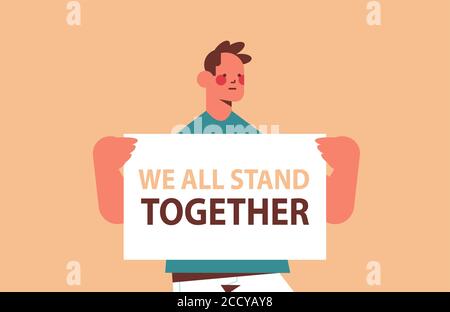 man activist holding stop racism poster racial equality social justice stop discrimination concept horizontal portrait vector illustration Stock Vector