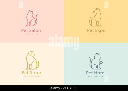 Set of elegant line style dog and cat icons for pet shop, grooming, hotel and expo Stock Vector