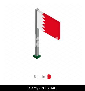 Bahrain Flag on Flagpole in Isometric dimension. Isometric blue background. Vector illustration. Stock Vector