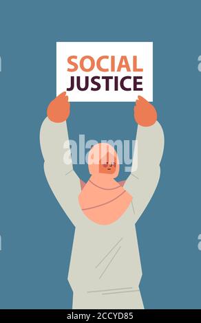 arab woman activist holding stop racism poster racial equality social justice stop discrimination concept vertical portrait vector illustration Stock Vector