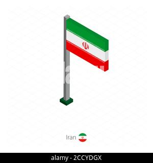 Iran Flag on Flagpole in Isometric dimension. Isometric blue background. Vector illustration. Stock Vector