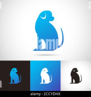 Silhouette of dog logo design set in blue, white and black Stock Vector