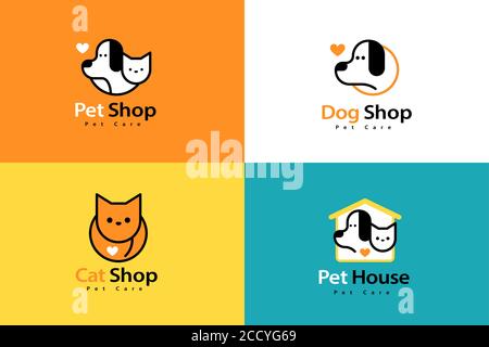 Lovely line style pet logo set for pet shop and hotel with cat and dog Stock Vector