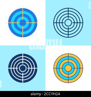 Target icon set in flat and line style. Focus on goal concept symbol. Vector illustration. Stock Vector
