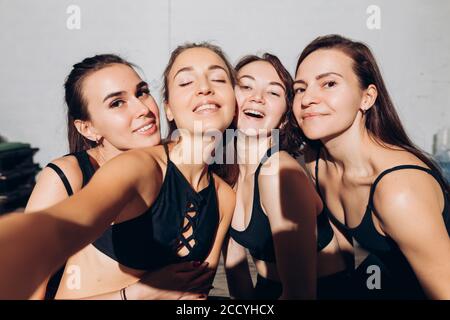 funny sweaty dancers after the consert or performance. close up photo. fun and spare time Stock Photo