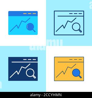 Search engine optimization icon set in flat and line style. SEO data analysis concept. Vector illustration. Stock Vector