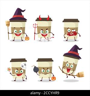 Halloween expression emoticons with cartoon character of coffee cup Stock Vector