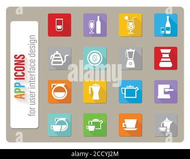 utensils for beverages icon set Stock Vector