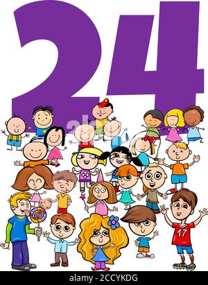 Cartoon Illustration of Number Twenty Four with Funny Children Characters Group Stock Vector