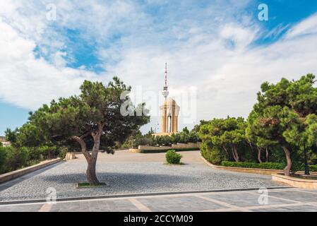 Alley to the eternal flame in Upland Park, Baku city, Azerbaijan Stock Photo