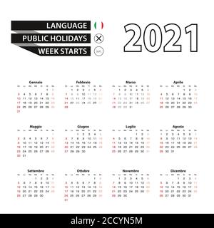 2021 calendar in Italian language, week starts from Sunday. Vector Illustration. Stock Vector