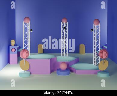 3D stage mockup mockups 3D rendering of abstract geometric forms with podiums and show areas ideal for product display, design or mock up Stock Photo