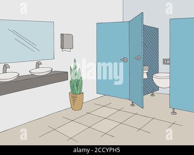 Public toilet graphic interior color sketch illustration vector Stock Vector