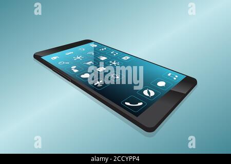 Minimalist smartphone with the screen, disappearing into the depths, virtual reality Stock Vector
