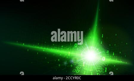 Binary code in abstract futuristic matrix cyberspace, shining green background with digital code, big data in the cloud service, machine learning tech Stock Vector
