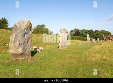 Standing stones in south west quadrant neolithic stone circle henge prehistoric monument, Avebury, Wiltshire, England UK Stock Photo