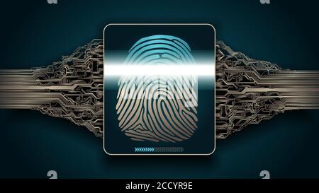 The system of fingerprint scanning - biometric security devices. Fingerprint scanning - digital security system, access Stock Vector