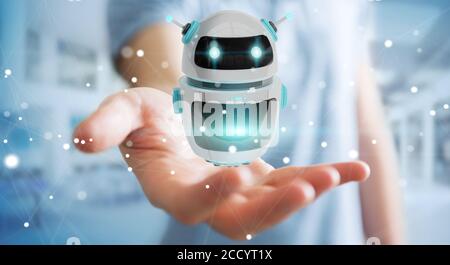 Businessman on blurred background using digital chatbot robot application 3D rendering Stock Photo