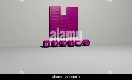 OFFICE 3D icon on the wall and text of cubic alphabets on the floor, 3D illustration Stock Photo