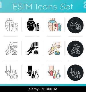 Women beauty procedures icons set Stock Vector