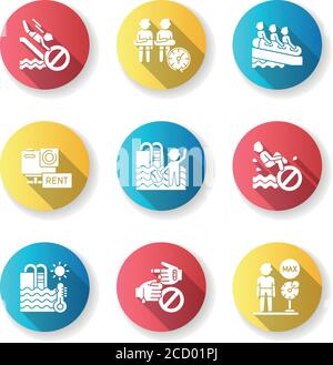 Aqua park flat design long shadow glyph icons set Stock Vector