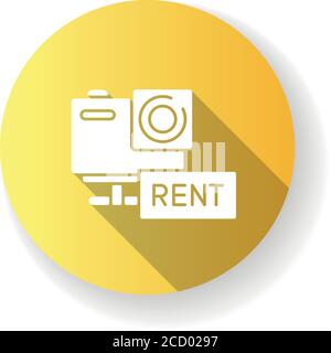 Action camera rental yellow flat design long shadow glyph icon Stock Vector