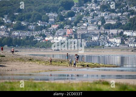 View of Grange-over-Sands over the Kent Estuary from New Barns, Arnside, Cumbria, UK. Stock Photo