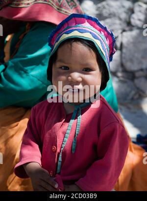 Creel, Chihuahua, Mexico - April 28, 2011: Smiling Tarahumara Native Baby Girl Stock Photo