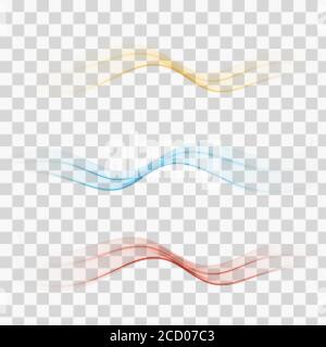 Abstract colorful lines divider collection of three beautiful gradient speed swoosh waves. Contemporary dynamic flyer template. Stock Vector