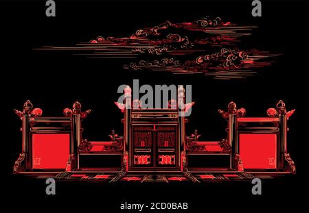 Lingxing Gates in front of the Temple of Heaven in Beijing, landmark of China. Hand drawn vector sketch illustration in monochrome colors isolated on Stock Vector