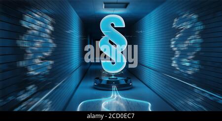 Blue law paragraph digital hologram in underground 3D rendering Stock Photo