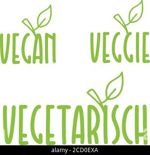 Set of Vegan hand drawn lettering. Vegetarian Veggy organic concept. Food logo design collection. Stock Vector