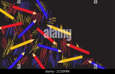 Abstract background with colored pencils and doodle in flat style. Vector EPS10. Stock Vector