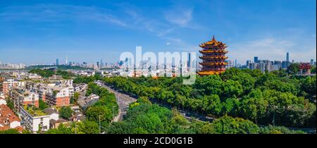 Aerial view of Wuhan skyline and Yangtze river with supertall skyscraper under construction in Wuhan Hubei China. Stock Photo