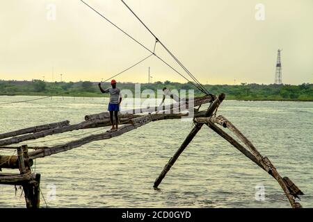 Queen of the Arabian Sea, Paradesi Synagogue, chinese fishing nets, cochin Port, antique Indian handicraft shops in Mattancherry in Kochi, India. Stock Photo