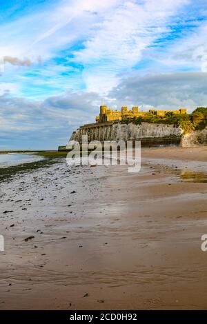 Kingsgate Castle on the cliffs above Kingsgate Bay, Broadstairs, Kent, South East England at dusk Stock Photo