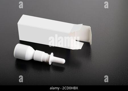 Nasal spray with empty box, editable mock-up series template ready for your design, selection path included. Stock Photo