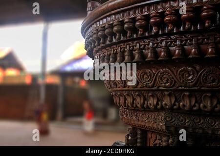 Kollur Mookambika Temple wooden chariot with engravings of serpents and & bells found in the temple of the goddess Mookambika, Karnataka, India. Stock Photo