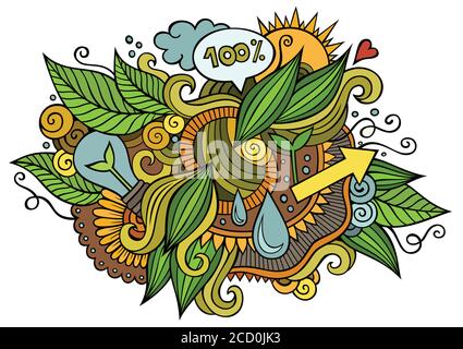 Eco hand drawn cartoon doodles illustration. Funny ecology design Stock Vector