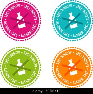Set of Allergen free Badges. Alcohol free. Vector hand drawn Signs. Can be used for packaging Design. Stock Vector