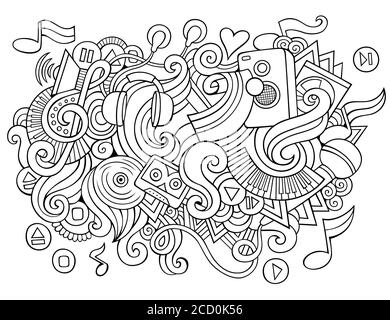 Music hand drawn cartoon doodles illustration. Funny media design Stock Vector