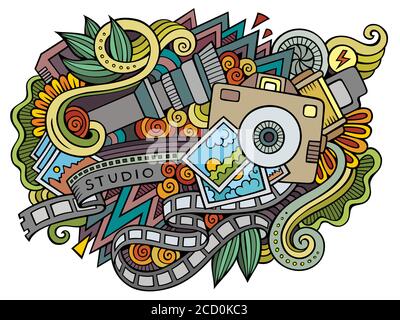 Photo hand drawn cartoon doodles illustration. Funny professional design Stock Vector