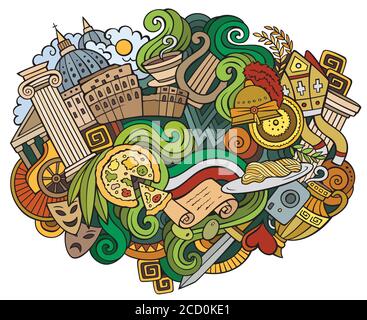 Rome hand drawn cartoon doodles illustration. Funny travel design Stock Vector