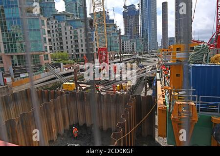 Thames Tideway Super Sewer construction at Vauxhall Bridge in London on August 2020. Stock Photo