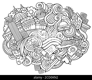 Rome hand drawn cartoon doodles illustration. Funny travel design Stock Vector