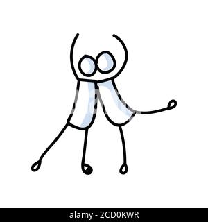 Hand drawn gay men stickman ballet dancer concept. Simple outline two male ballerina couple doodle icon clipart. For lgbtq dance studio or pride Stock Vector