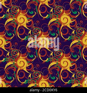 Color swirls seamless pattern on blue background. Vector image Stock Vector